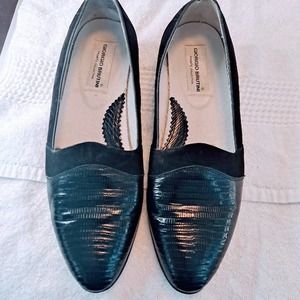 Giorgio Brutini Mens 11 Lizard Dress Loafers Shoes Black Slip on Dressy Occasion